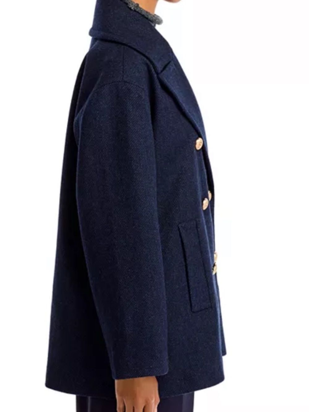 Aqua Navy Blue Double-Breasted Wool Blend Coat with Gold Buttons Sz M NWT - Picture 4 of 6